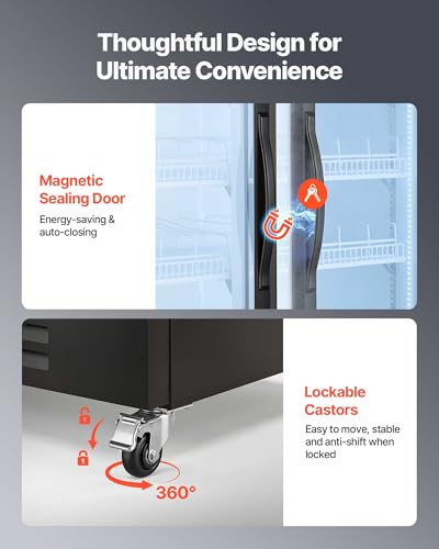 Image of VEVOR Commercial Merchandiser Refrigerator, 24.9 Cu.Ft / 705L Upright Beverage Cooler, 2 Glass Door Display Refrigerator with 5 Adjustable Shelves, Soft LED Light & Casters for Bars Shops Supermarkets
