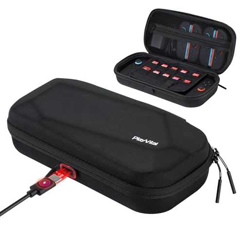 playvital Carrying Case for Nintendo Switch 2 with Silicone Charging Port, Portable Travel Case with 10 Game Card Slots, Shockproof Protective Hard Shell for Switch 2 Accessories Storage – Black