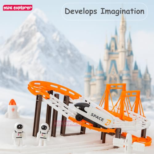 Image of Mini Explorer DIY Space Train Track Set for Kids | Assembled Space Adventure Track with Rocket, Satellite, Astronaut Figures & Spacecraft | Birthday Gift Toy for 3+ Year Old Boys & Girls