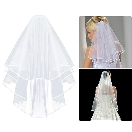 GSHLLO Short Wedding Bride Veils Simple Bachelorette Party Veil Girls First Communion Veils Bridal Shower Headwear with Comb3