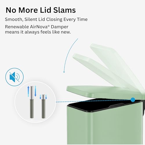 Image of iTouchless 3 Gallon Small Wastebasket for Bathroom with Lid, Deodorizer, Soft-Step Stainless Steel Slim Garbage Bin, 12 L Pastel Green Small Trash Can, Step Pedal Retro Soft-Toned Decor for Restroom