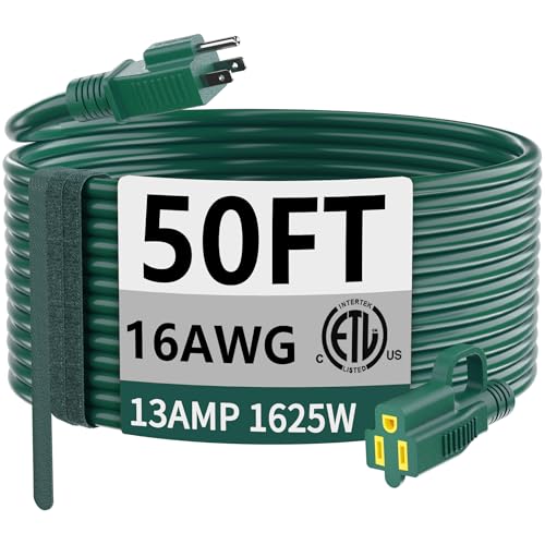 HUANCHAIN Indoor Outdoor Green Extension Cord 50 ft Waterproof, 16/3 Gauge Flexible Cold-Resistant...