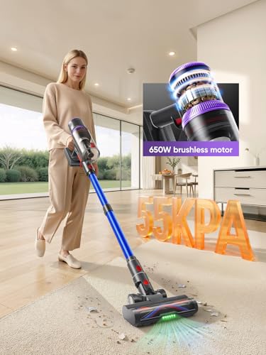Image of SMOTURE Cordless Vacuum Cleaner, Upgraded 650W 55KPA 70Mins Vacuum Cleaner for Home, Pet Brush&3.3Ft Hose, Self-Stand, Auto Mode,Touchscreen, Anti-tangle Vacuum, Stick Vacuum for Pet Hair /Carpet /Floor