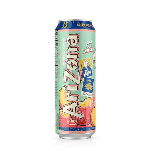 AriZona x Fallout Georgia Peach Green Tea Energy Drink, 12 pack 22 fl oz - 234mg Natural Caffeine per Can