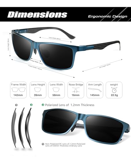 Image of Polarized Sunglasses for Men Rectangular Classic Al-Mg Metal Frame Sun Glasses Mens Sunglasses with UV Protection
