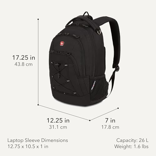 Image of SWISSGEAR Bungee Core Laptop Backpack, Fits Most 13-Inch Laptops, Airflow Back Panel, Reflective Accents, and Bungee Cord System, Black, 26L, 17.25-Inch