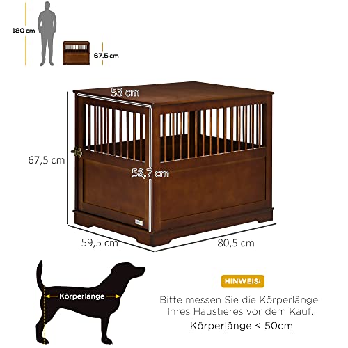 PawHut Hundekäfig, Haustierkäfig, Hundehütte für mittelgroße Hunde, Hundebox Indoor, Tierkäfig mit abschließbarer Tür, Braun, 80,5 x 59,5 x 67,5 cm