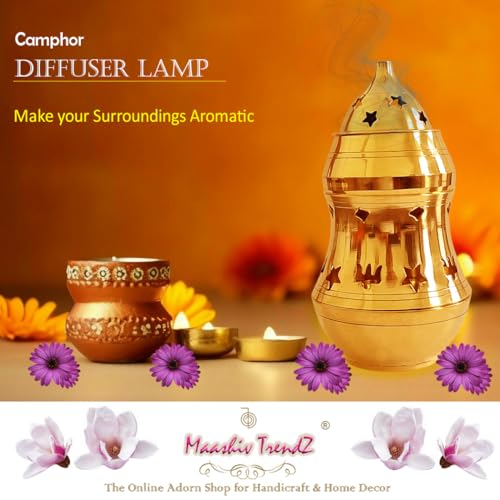 Image of Premium Pure Brass Kapoor Lamp /Aroma Diffuser /Oil Burner /Oil Diffuser /Vastu Diya /Brass Feng Shui Aroma Incense Burner Camphor /Bakhoor Dani /Camphor Lamp with Diya 16.5 cm HT.