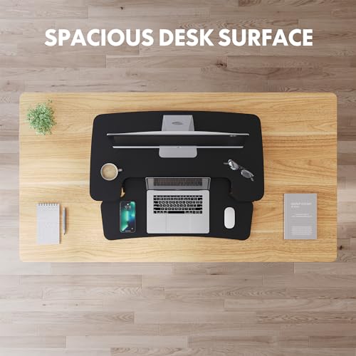 FLEXISPOT Motorized Standing Desk Converter 32" Black Electric Height Adjustable Stand up Desk Riser with Quick Release Keyboard Tray