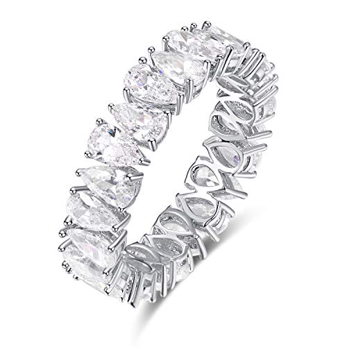 Eternity Rings Band for Women 925 Sterling Silver Stacking Rings Pear Cut White Cubic Zirconia Wedding Ring Size 5-9