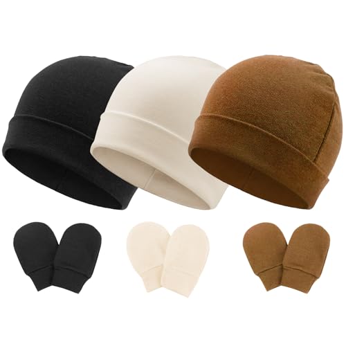Image of BQUBO Baby Hats and Mittens Infant Cotton Beanie Gloves No Scratch Set Newborn Hospital Hat for Boys Girls 0-6 Months