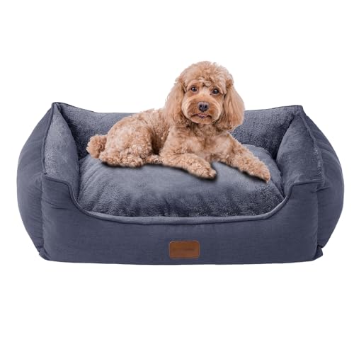 OUPEIWAWA Orthopädisches Hundebett für kleine & mittelgroße Hunde, 52x41x16cm, superweich und gemütlich, Hundekorb mit hohem Rand, Abnehmbarer & waschbarer Bezug, rutschfest, Dunkelgrau, Indoor/Auto