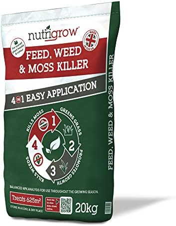 Nutrigrow 4-in-1 Feed, Weed & Moss Killer (10-2-2+Fe) Lawn Fertiliser 625m² Pack
