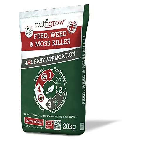 Nutrigrow 4-in-1 Feed, Weed & Moss Killer (10-2-2+Fe) Lawn Fertiliser 625m² Pack Cover