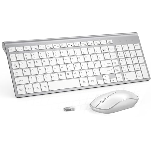Image of J JOYACCESS Wireless Keyboard Mouse, 2.4G Wireless Combo with Numeric Keyboard,Quiet and Durable Clicks for Laptop /Desktop /Tablet /Mac- Silver White