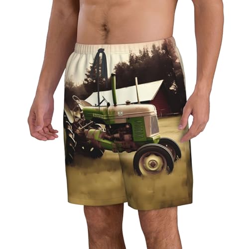 Old Tractor Photo Farm Men's Swim Trunks Quick Dry Board Shorts with Pockets Casual Drawstring Beach Shorts2