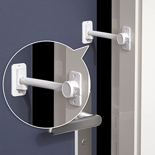EUDEMON 1 Pack Child Proof Door Finger Pinch Guard Baby Door Stopper& Door Latch Adjustable Door Lever Handle for Pets Great Door Lock for Dogs Easy Cats Entry(White)
