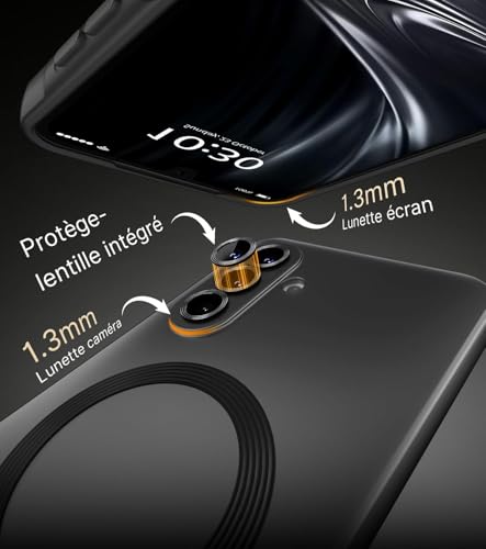 Image of DIZORO Samsung A37 Case, Compatible with Mag Safe Back Cover, Matte Luxury Metallic Luster Flexible TPU Wireless Charging Shockproof Case with Camera Protector Lens (Black)