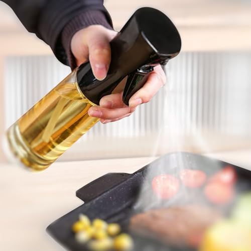 AADHIK Glass Oil Spray Dispenser Cooking 200ml Olive Oil Spray Bottle Refillable Food Grade Oil Vinegar Spritzer Sprinkler Mister Used for Air Fryer, 