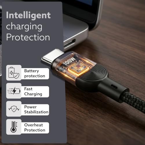 Image of AGARO USB A to Type C Fast Charging Cable (1.2M), 100W, 5A Super Fast Charge, 480Mbps Data Sync, Durable Nylon Braided, Tangle-Free, Compatible with Smartphone, Tablet, Laptop & More