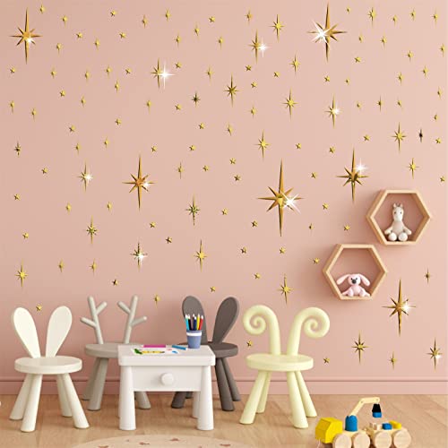 Mirror Wall Stickers Gold Acrylic Star Mirror 3D Wall Decal Peel And Stick Wall Decals Removable Stars Adhesive Mirror Wall Decor For Home Living Room Decor #TOP5