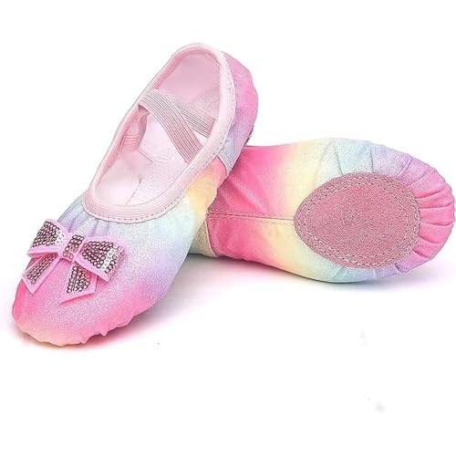 Kivano Girls Ballet Shoes Glitter Split-Sole Dance Slippers Toddler Kid Practice Shoes Flats Soft Lightweight with Elastic Laces for Performance Gymnastics Yoga Pink