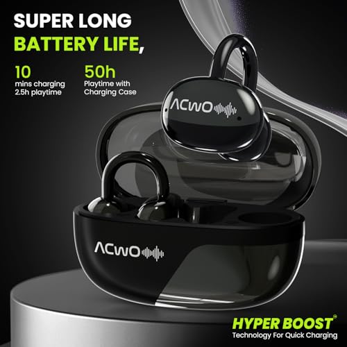 Image of ACwO DwOTS Flow Open Ear Earbuds | X-Fidelity Sound | AI-ENC Mic | Dual Mode (Music & Gaming) | 50H Playtime | Fast Charging | IPX5 | Bluetooth 5.3 Pearl Black