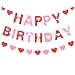 HCHinn Happy Birthday Banner Decorations for Valentine's Red Pink Galentine Birthday Banner with Glitter Heart Signs Valentine for Home Party