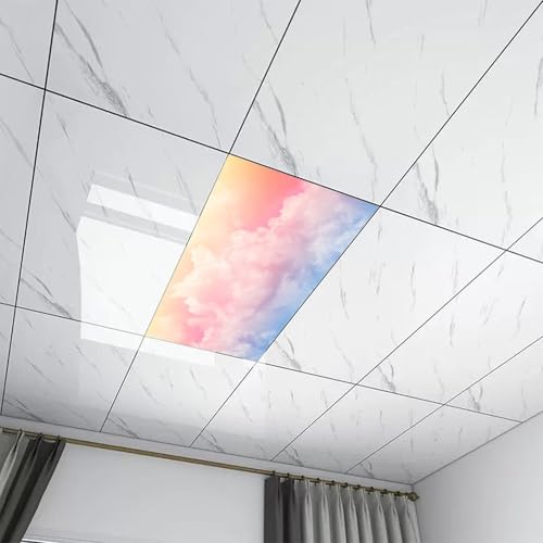 Image of 2 Pack Fluorescent Light Cover for Ceiling Light - Colorful Clouds Magnetic Light Covers Classroom, Light Filters Drop Fluorescent Light Shade Panel for Office Home School,4 x 2 Ft