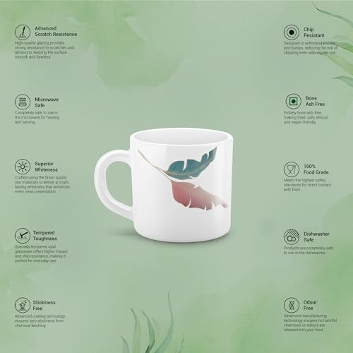 Image of Treo By Milton Opalware Amara 18 Palma Cup Set | Microwave & Dishwasher Safe | Bone-Ash Free | Tempered Toughness | Set of 6, 180 ml Each | White | Mug Set for Tea, Coffee, Daily Use & Gifting