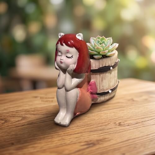 Image of Cute Beautiful Combo Pack of 4 Girls Succulent Planter Pots Resin Creative Flowerpot Plant Pots Planter Container for Home Garden Office Desktop Decoration - Multi (Pack of 4)