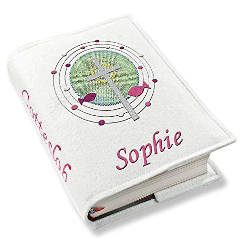 Gotteslob Gotteslobhülle Kreuz Fische Punkte pink Filz mit Namen bestickt hellgrau weiß dunkelgrau blaugrau dunkelblau türkis maigrün flieder (weiß) Cover