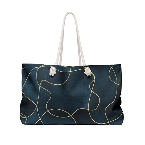 Weekender Bag Elegant Abstract Lines on Deep Blue Background - Modern Art Design2