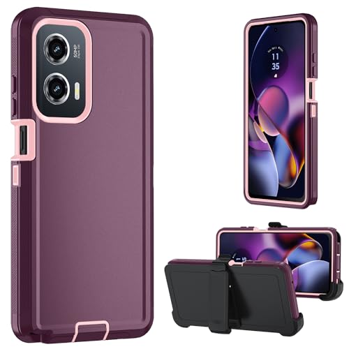 Coque Motorola Moto G Stylus 5G 2024 bordeaux rose avec clip ceinture intégrée