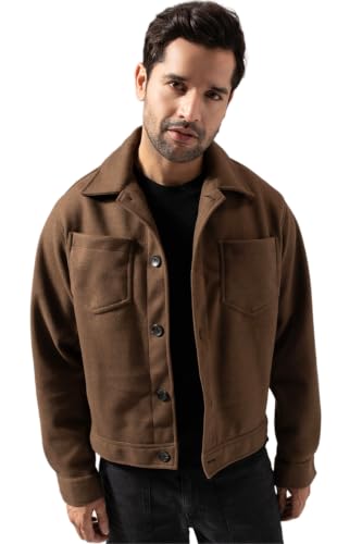 PERCH Men Solid Felt Two Pockets Crop Jacket Brown - Image 2