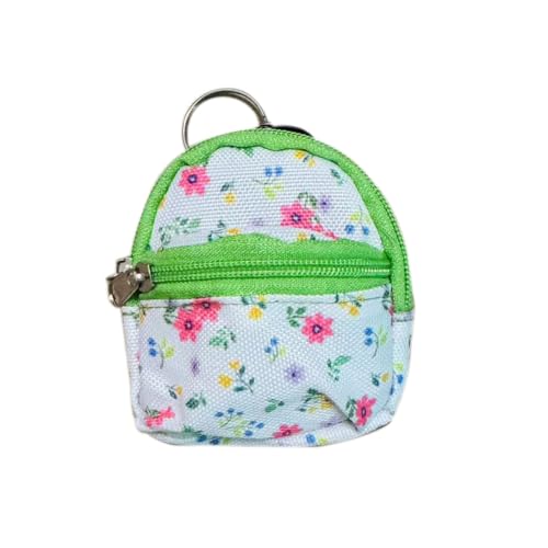 Mini mochila chaveiro para mulheres, bolsa pequena para moedas com zíper para cartão chave, batom, fone de ouvido, bolsa de cosméticos, Floral verde