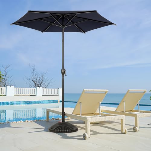Image of Abba Patio 7.5FT Lyon Outdoor Patio Umbrella Outdoor Table Umbrella with Push Button Tilt and Crank Market Umbrella 6 Sturdy Ribs UV Protection Waterproof for Garden Deck Backyard Pool, Navy Blue