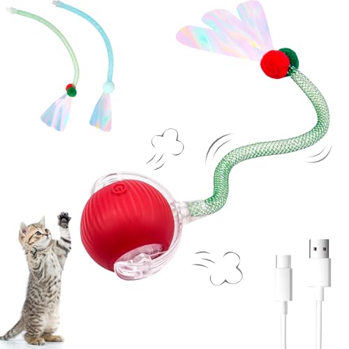Interactive Cat Toys for Indoor Cats, Speedy Tail 2.0 Cat Toy, Smart Moving Ball Toys for Kitten Adult Cats with 2 Pcs Elastic Mesh Tail, Automatic Rolling Ball, Motion Activate, Rechargeable