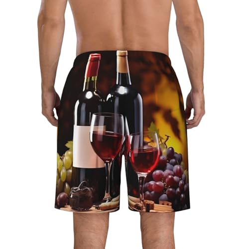 Grapes Wine Bottles and Drink Print Men's Beach Pants Lightweight Quick-Dry Swim Pants with Mesh Lining for Men4