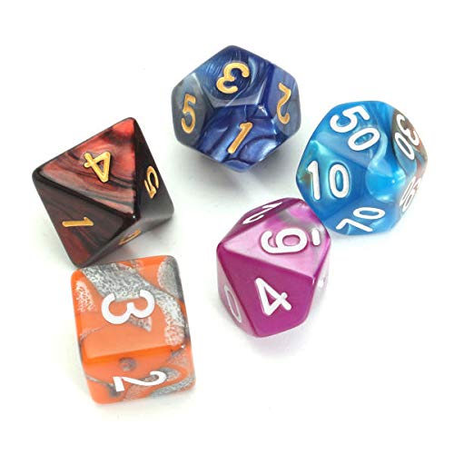 Set di 35 dadi poliedrici D20, D12, D10, D8, D6, D4, 5 colori