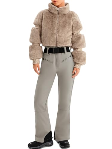 Yousify Womens Snow Suits One Piece Ski Suit Faux Fur Collar Jumpsuit Windproof Winter Warm Ski Outfits for Snowboarding