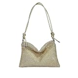 Pochette Dorata da Donna,Pochette Oro da Sera,Borsa Dorata Donnas Cerimonia,Pochettes Donna Oro,Borsa a Mano Doratas di Lusso con Strass per Feste,Banchetti,Matrimoni immagine