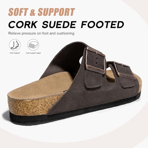 Image of FITORY Mens Sandals, Arch Support Slides with Adjustable Buckle Straps and Cork Footbed Size 7-14.5