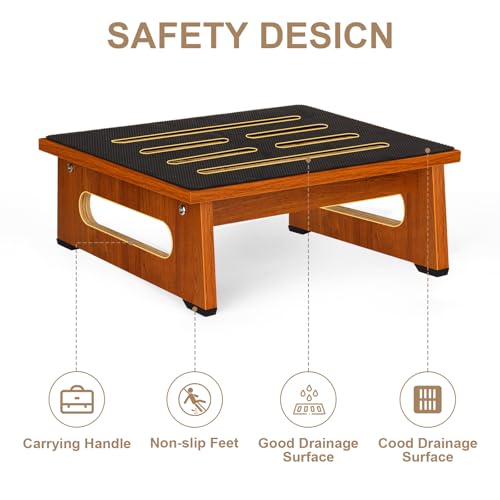 Image of Step Stool, Bed Steps for High Beds for Adults with Non-Slip Rubber Stepping Surface and Handles, 450 LBS Capacity for Bedroom Kitchen Bathroom, or Bedside, Senior Support (Brown)