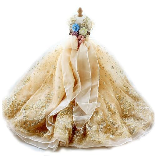 JaneFurFashion Handmade Luxurious Floral Lace Dog Gown Gold Glitter Pet Supplies Princess Dress Perfect Weddings Parties and Special Events Lightweight Tulle Fabric Ideal for Spring and Summer (XL)