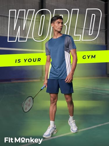 Image of FitMonkey Sports Breathable Crew Neck Dry Fit T Shirt | Regular Fit Cut & Sew T Shirt for Men |Sport T Shirt for Men |Quick Dry Technology with Moisture Control |Lightweight