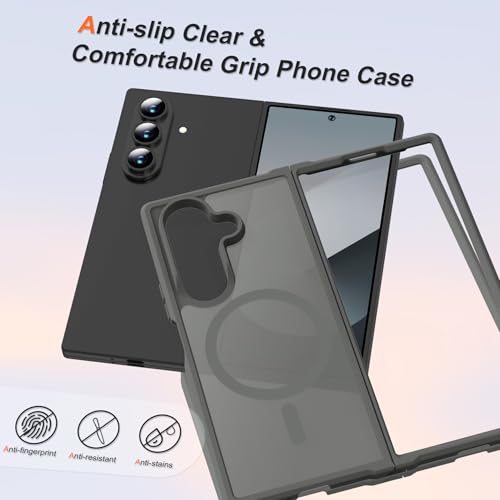 Image of ORETECH Magnetic for Samsung Galaxy Z Fold 7 Case, Translucent Back Non-Slip Hard PC Shockproof Bumper Protective Phone Case Cover for Samsung Z Fold 7 - Grey