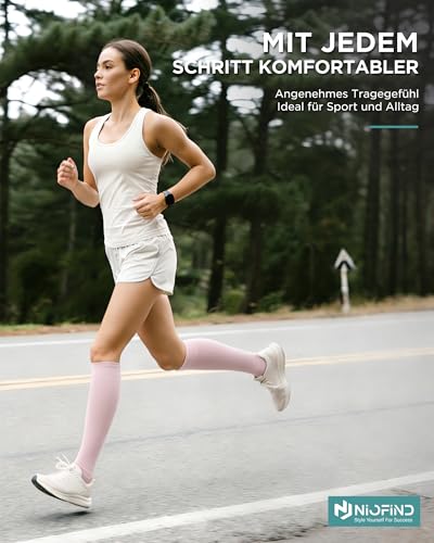 Niofind Kompressionsstrümpfe Damen & Herren, 2 Paar Kniestrümpfe & Stützstrümpfe aus 65% Baumwolle, Reisestrümpfe für Sport, Arbeit, Flug & Schwangerschaft