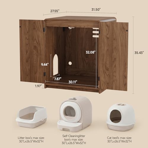 Image of ONBRILL 35 inch Cat Litter Box Enclosure for Self Cleaning Litter Box, Walnut