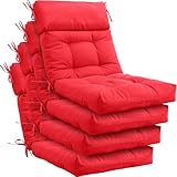 Barydat 4 Pack High Back Chair Cushion Indoor Outdoor Tufted Seat and Back Chair Rocking Pads Lounge Porch Seat Cushion with Ties for Patio Furniture, 43.4 x 21 x 3.3 Inch (Red)